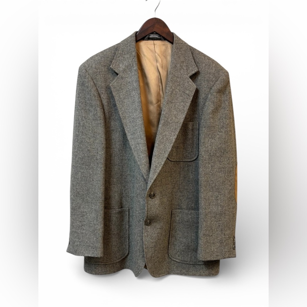 Imperial by Haggar Brown Tweed Wool Blazer Academia Elbow Patches -‎ 42